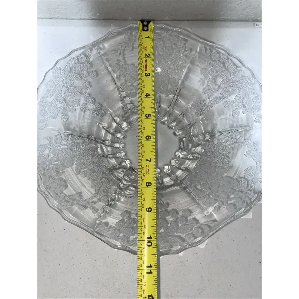 VTG New Martinsville‎ Radiance Pattern Prelude Etched 3 Footed Round Bowl 10.5”